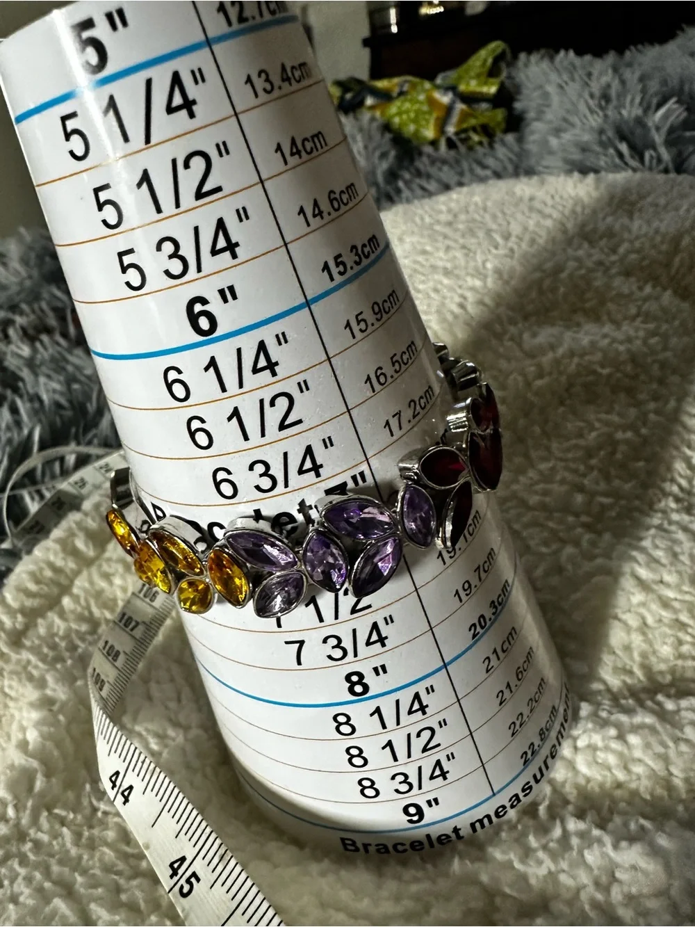 2pcs Vintage Marquise Gemstone Bracelet-Purple, Red & Yellow par with a red ring